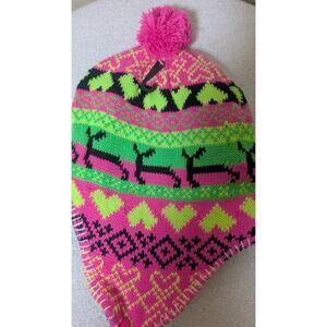 Bright Neon Colors Andean Style Chullo Ear Flap Trapper Hat Neon Pink